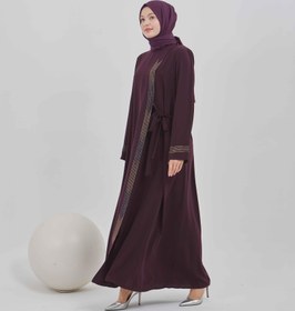 Resim Yandan Bağlamalı Taş İşlemeli Ferace Mürdüm | 21158 - 44 / Mürdüm 