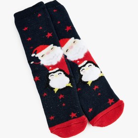 Resim Erkek Çocuk Pamuklu Noel Baba Baskılı Çorap 