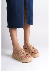 Resim Elıse Düz Topuklu Şeritli Taşlı Kalın Ve Ortopedik Taban Kadın Terlik Ctt - Ten Ten 