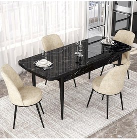 Resim Canisa Concept Kor Serisi 70x114 Açılabilir Mutfak Masası Takımı Siyah Mermer Desen Masa 4 Krem Sandalye Masa Siyah Mermer Sandalyeler Krem 