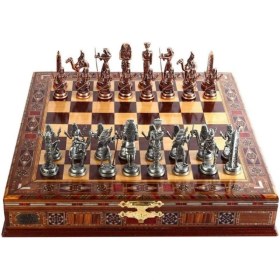 Resim GiftHome Metal Mısır Satranç Takımı Antik ve El Yapımı Masif Ahşap Sandıklı Satranç Tahtası Outlet 