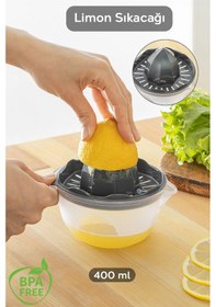 Resim Hazneli Limon Sıkacağı - Pratik Portakal Narenciye Sıkacağı 400 Ml - Gri 