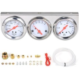 Resim Mufunye 52mm 12v Araba/motosiklet Üçlü Gösterge: Voltaj 8-16v + Su Sıcaklığı 100-250 F + Yağ Basıncı 0-100psı , Krom Panjur Ve Gümüş Gösterge Paneli 