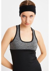 Resim Kadın Çift Taraflı Kullanım Alternatifli Pamuklu Penye Kaymaz Hafif Spor Saç Bandı Bandana - Tek Ebat / Siyah Siyah 