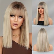 Resim 7JHH WIGS Omuz Boyu Düz Ombre Gri Saç Kestirme Koyu Kökler Yüksek Yoğunluklu Vurgu Kahverengi Saçlar Kadınlar İçin Günlük Parti Kullanımı Isı Dostu Sentetik Saç 44.98 cm 