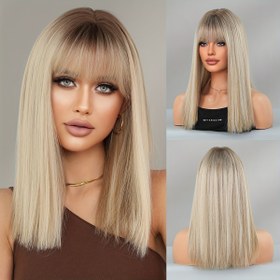 Resim 7JHH WIGS Omuz Boyu Düz Ombre Gri Saç Kestirme Koyu Kökler Yüksek Yoğunluklu Vurgu Kahverengi Saçlar Kadınlar İçin Günlük Parti Kullanımı Isı Dostu Sentetik Saç 44.98 cm 