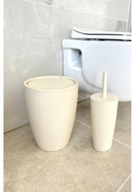 Resim Primanova Pure 2'li Banyo Seti Çöp Kovası + Tuvalet Fırçası Bej Renkli 