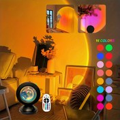 Resim 1 adet USB LED Batı Güneşi Işıklı ile Uzaktan Kumanda - 16 Renk, 4 Mod, RGB Lamba Yatak Odası, Oturma Odası ve Parti Süslemeleri için Çok Renkli LED Işık | Batı Güneşi Proje Lambası | Süs Lambası, Yatak Odası için LED Işıklar 