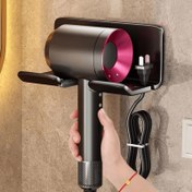 Resim Duvara monte edilebilir saç kurutma makinesi saklama rafı - Matkap gerektirmeyen banyo düzenleyici güçlü yapıştırıcı ile - Saç kurutma makinenizi ve aksesuarlarınızı düzenli ve temiz tutun 