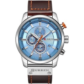 Resim Curren M8291 Kronograf Saatler Erkekler İçin Günlük Deri Saat Beyaz Kasa Mavi Yüz Çok Renkli 