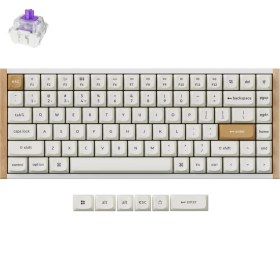 Resim Keychron K2 He Rgb Manyetik Switch 2.4 Ghz Kablosuz Ingilizce Ahşap Kenarlı Beyaz Klavye 