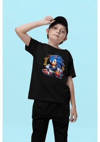 Resim Sevbano Unisex Tasarım Sonic Baskılı Oyun Çocuk Tişört 1-12 Yaş Siyah 