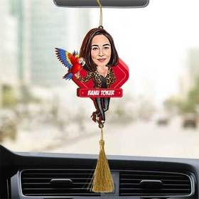 Resim Kişiye Özel Papağanlı Kadın Araba Süsü 