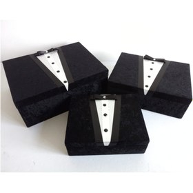 Resim Gelincimherşey Siyah 3'lü Kadife Kaplı Damat Çeyiz Sandığı 