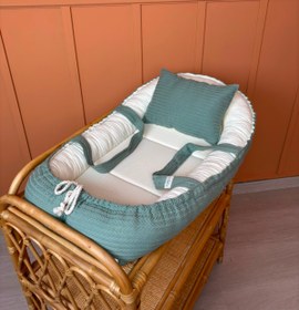 Resim İndirimli Ürün - Babynest Yatak ve Yastık - Koyu Yeşil Örgü - Krem Muslin 