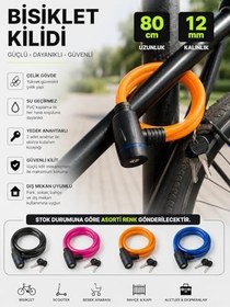 Resim Busstier Bisiklet Kilidi, 80 cm Uzunluk, 12 mm Kalınlık, Su Geçirmez PVC Kaplama, Çelik Gövdeli, Yedek Anahtarlı, Güvenlik Kilidi, Dış Mekan Kullanıma Uygun 