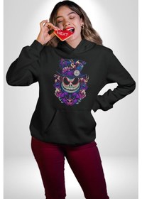 Resim The Mad Skeleton Karakter Kadın Erkek Siyah Kapüşonlu Sweatshirt Hoodie Siyah 