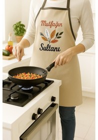 Resim Mutfağın Sultanı Nakışlı Keten Yıkanabilir Mutfak Önlüğü Standart Beden 1 Adet 50x70 Cm Bej 