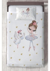 Resim Mekta Home Bebek Ve Çocuk Odası Balerin Kız Ve Kuğu Desenli Yatak Örtüsü Renkli 