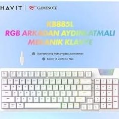 Resim Havit Gamenote KB885L RGB Backlit Gaming Mekanik Türkçe Klavye Beyaz 