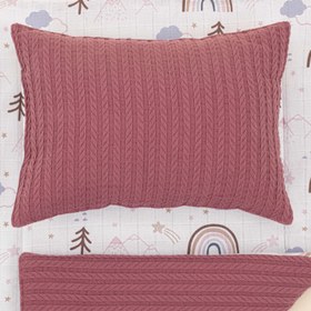 Resim Alt Açma Matı ve Yastık - Çift Taraflı - Mürdüm Örgü - Pastel Gökkuşağı 