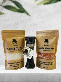 Resim Bakbu Seramik Bıçaklı Tuz Değirmeni Öğütücü Değirmen Ve Deniz Tuzu & Himalaya Tuzu 