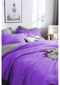 Resim Alla Turca Tek Kişilik Ranforce Çift Taraflı Nevresim Seti - Çarşafsız Mor/gri 