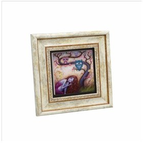 Resim Baykuşlar Ve Kız Baskılı Taş Tablo 20x20 