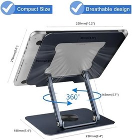 Resim Masa için Dizüstü Bilgisayar Standı Ayarlanabilir Yükseklik, Dizüstü Bilgisayar için Alüminyum Alaşımlı Döner Bilgisayar Standı, 360° Dönebilen Tabanlı Macbook Standı, Masa için Ergonomik Dizüstü 