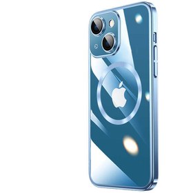 Resim Apple iPhone 13 Sert Transparan Arka Kamera Korumalı Riksos Mavi Kılıf 