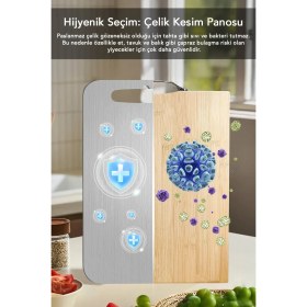 Resim Meleni Home 1 Adet Paslanmaz Çelik Kesme Tahtası - Antibakteriyel Yüzey Hijyenik Doğrama Kesim Panosu 34X20 cm 