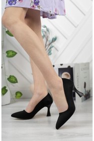 Resim MERVE BAŞ Kadın Siyah Süet Kadeh Topuk Sivri Burun Stiletto 9 Cm 