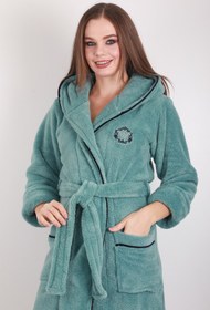 Resim Wild Love Kadın Kapşonlu Nakışlı %100 Bambu Kısa Sabahlık 