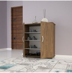 Resim Ayakkabılık 2 Kapaklı Ayakkabı Dolabı Çok Amaçlı Dolap Mutfak Dolabı Ofis Dolabı Ceviz 