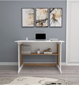 Resim PilLar Raflı Çalışma Masası Çam & Beyaz 