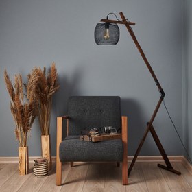 Resim Nisa Luce Dekoratif Metal Başlık Ahşap Lambader 