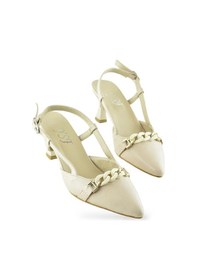 Resim Ispartalılar 1026 Arkası Açık Kadın Topuklu Ayakkabı 5 Cm Abiye Düğün Nişan Kına Gecesi Bej 