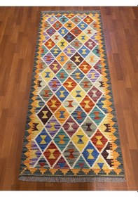 Resim El Dokuma Afgan Kilim 100% Yün Harıka Desenlı Yolluk Çok Renkli 