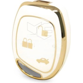 Resim Lüx Ford Fiesta Mondeo Focus Transit Fusion 3 Buton Nano Anahtar Kılıfı Beyaz Gold Altın Renk 