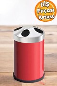 Resim Badem10 Set Üstü Diş Fırçalık Banyo Metal Diş Fırçası Kabı Kutusu Kırmızı 