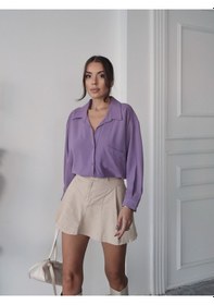 Resim Paw Garage Kadın Perla Tek Cepli Oversize Gömlek, Geniş Kalıp Gömlek, Aerobin Gömlek Lila 