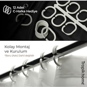 Resim Tropik Home Banyo Perdesi Buz Dağlı Desenli Mavi Duş Perdesi Plastik C-Halka Hediye 180x200cm Banyo Perdeleri 