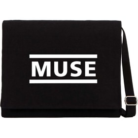 Resim Muse Logo Siyah Kanvas Postacı Çantası - Siyah 