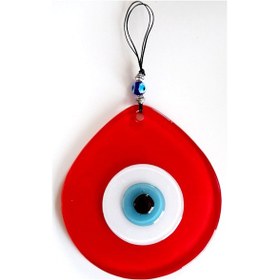 Resim Kırmızı Renk Damla Model Nazar Boncuklu El Yapımı Duvar Süsü 