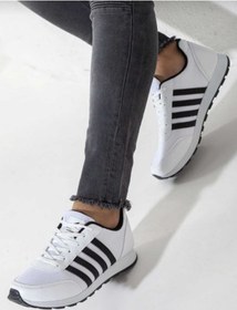 Resim WEBORN Erkek Beyaz Çizgili Casual Rahat Yumuşak Tabanlı Konforlu Sneaker Spor Ayakkabı 