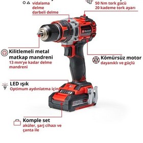 Resim Einhell TP-CD 18/50 Li-i BL Kit (2x2,0Ah) Çift Akülü Darbeli Vidalama - 4513940 
