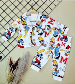 Resim Sparrow Laurel Unisex Bebek Donald & Mickey Baskılı Alt Üst Gecelik Takımı, Önden Düğmeli Pijama Takımı (6-24 Ay) 