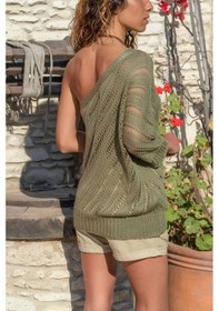 Resim Aqe Fashion Kadın Haki Tek Omzu Açık Triko Bluz Haki 