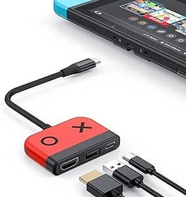 Resim Nintendo Switch OLED için Switch Dock 3'ü 1 arada Switch TV adaptörü, 4K HDMI, USB 3.0 bağlantı noktası, Tip C 65W şarj, taşınabilir anahtar yerleştirme istasyonu seyahat için, Samsung Dex S21, MacBook için 