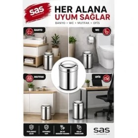 Resim Omrs Store 5 Litre Döner Kapaklı Paslanmaz Çelik Banyo & Wc Çöp Kovası Titan 7505, Krom 